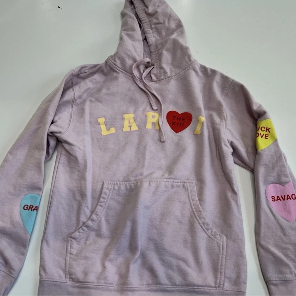 RARE The Kid Laroi Hoodie Sweatshirt Sz.‎ S Pink Hearts Baggy Merch Pullover
